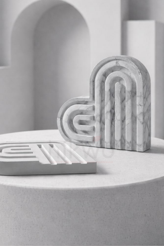 Kalp Formlu Desenli Büyük Tepsi Silikon Kalıbı - Taş Tozu Kalıbı - Döküm Kalıbı T8971