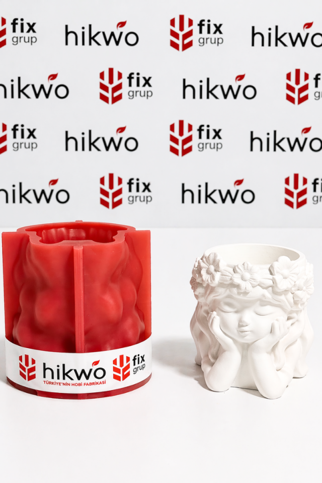 Çiçekli Kız Vazo Silikon Kalıp - Kalemlik Kalıbı - Taş Tozu Kalıbı T65543