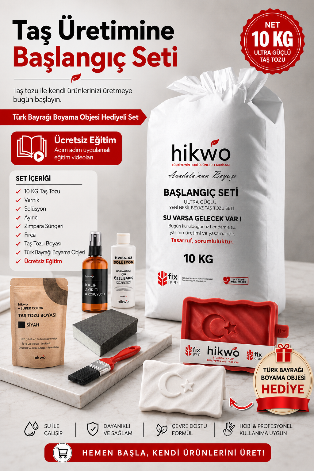 Türk Bayrağı Silikon Kalıp ve Taş Tozu Seti - 10 KG Taş Tozu T64643