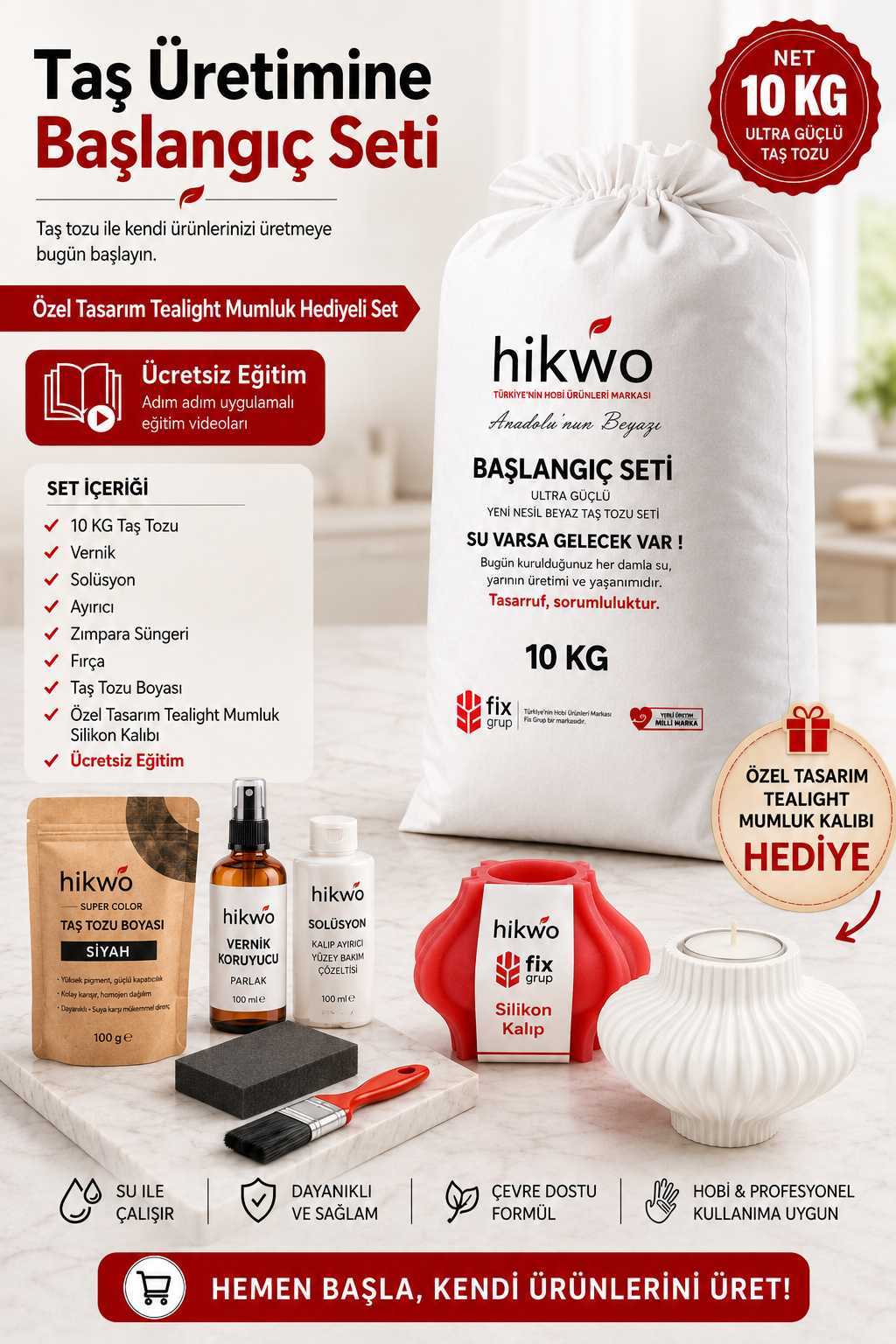 Premium Tasarım Mumluk Silikon Kalıbı ve 10 KG Taş Tozu Seti - M36521