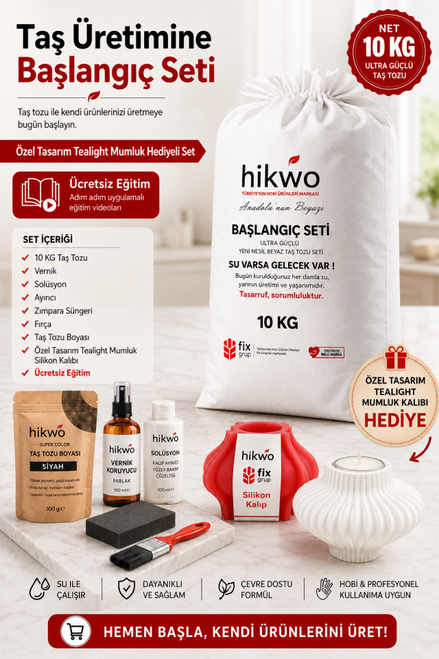 Premium Tasarım Mumluk Silikon Kalıbı ve 10 KG Taş Tozu Seti - M36521