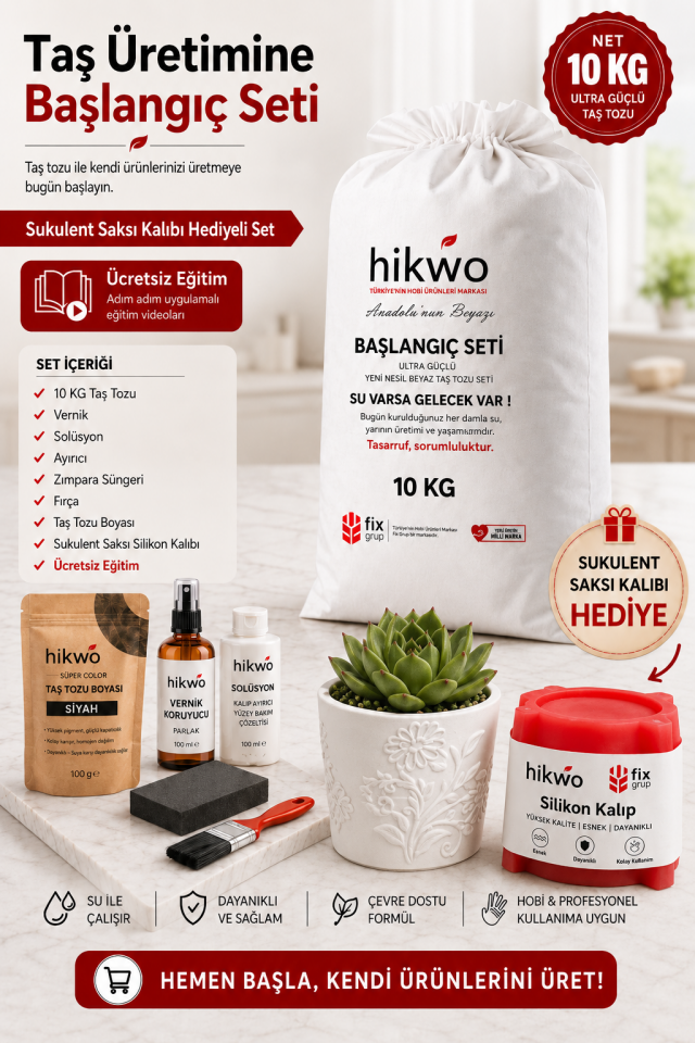 Çiçek Desenli Sukulent Silikon Kalıbı ve 10 KG Taş Tozu Seti - S85244