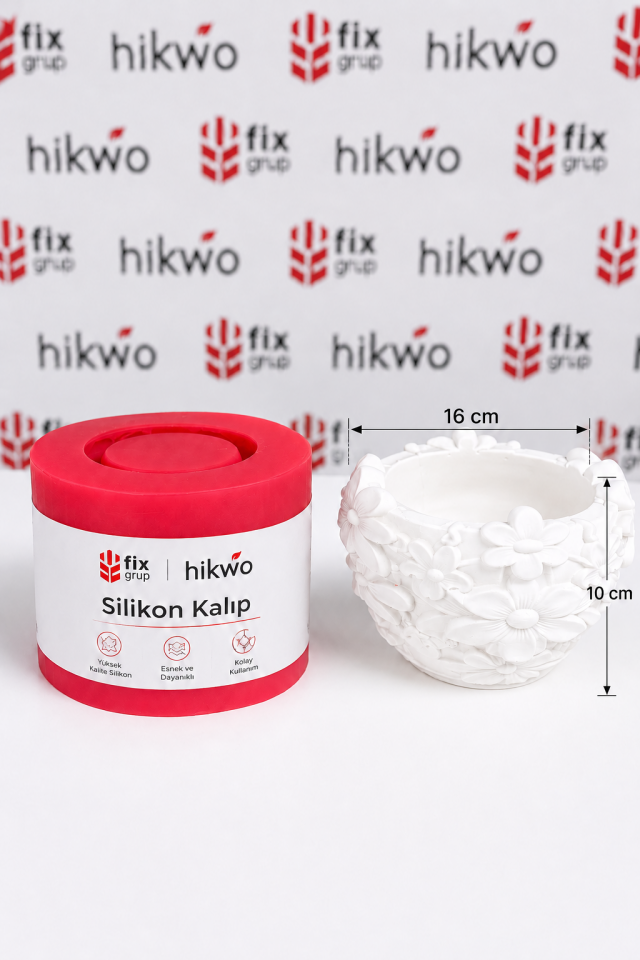 Çiçek Desenli Mumluk ve Dekoratif Kase Silikon Kalıp - Taş Tozu Kalıbı T98443