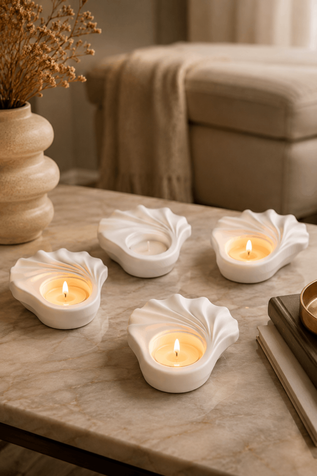 Sedef Dekoratif Tealight Mumluk Silikon Kalıp - Taş Tozu Kalıbı T436563