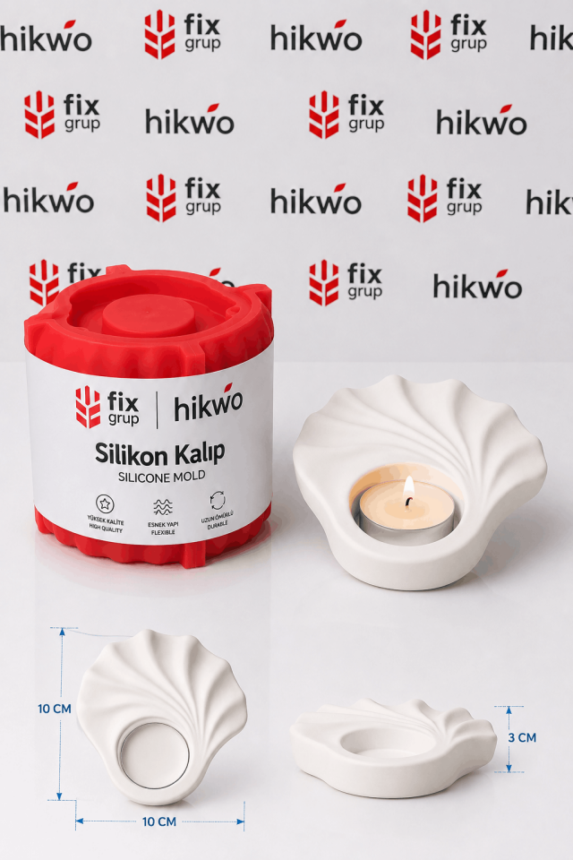 Sedef Dekoratif Tealight Mumluk Silikon Kalıp - Taş Tozu Kalıbı T436563