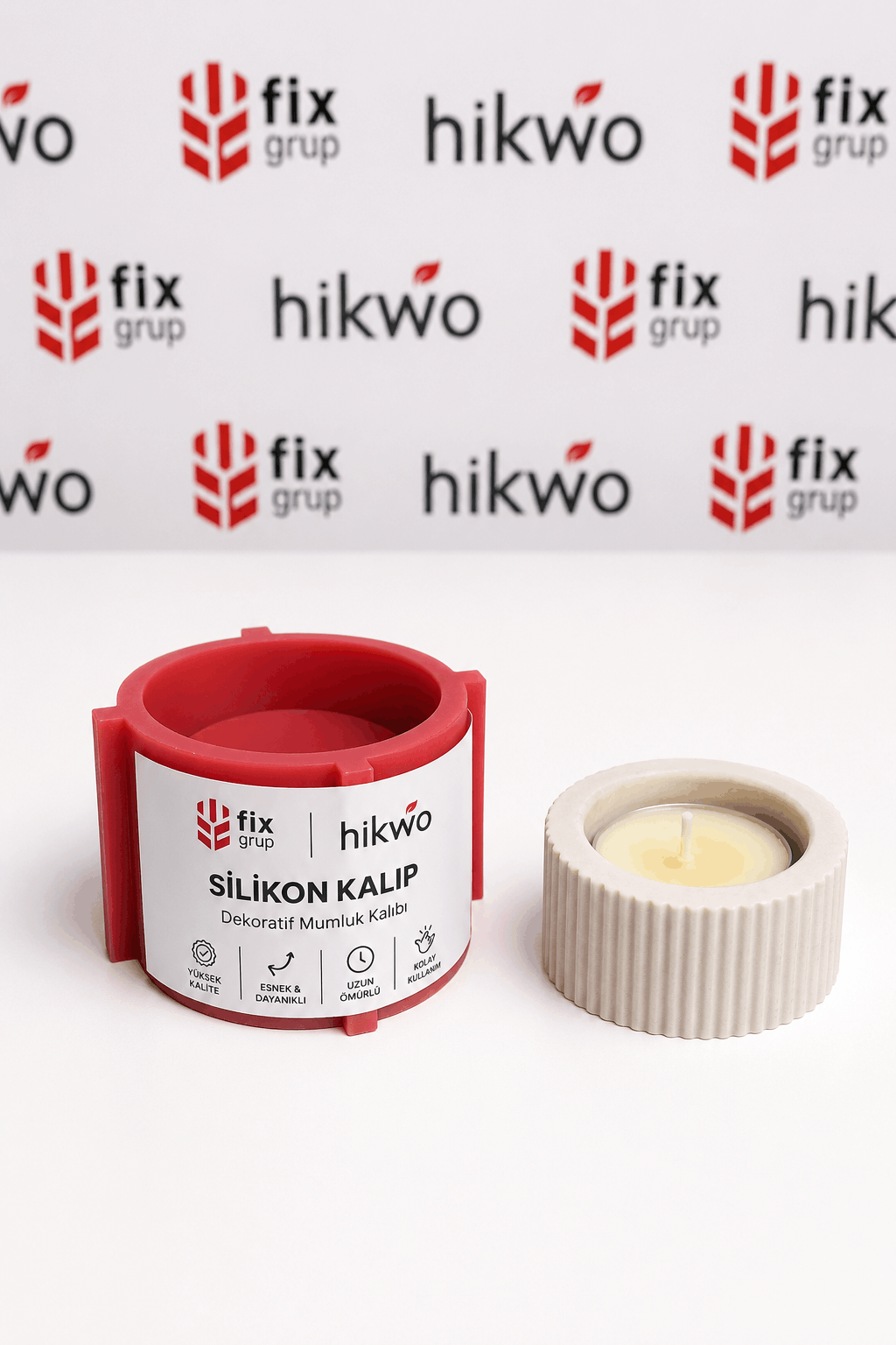 Çizgili Tealight Mumluk Silikon Kalıbı - Taş Tozu Kalıbı T364334