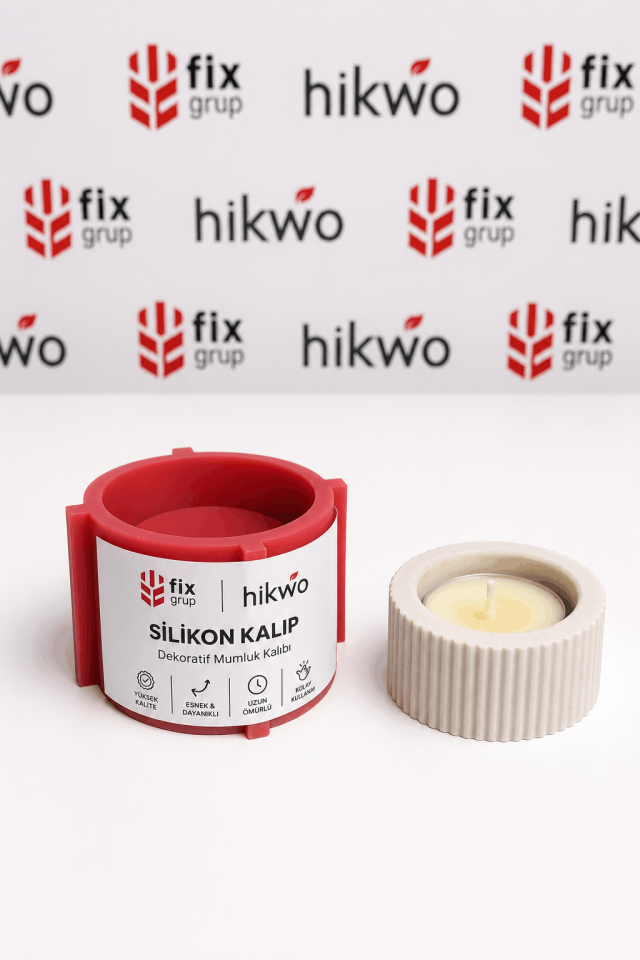 Çizgili Tealight Mumluk Silikon Kalıbı - Taş Tozu Kalıbı T364334
