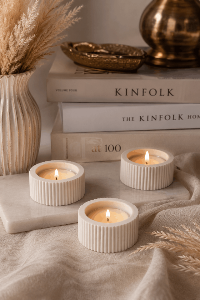 Çizgili Tealight Mumluk Silikon Kalıbı - Taş Tozu Kalıbı T364334
