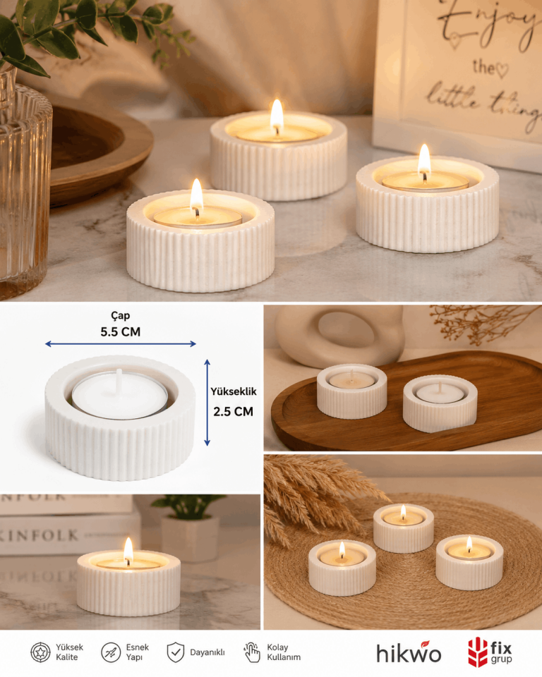 Çizgili Tealight Mumluk Silikon Kalıbı - Taş Tozu Kalıbı T364334