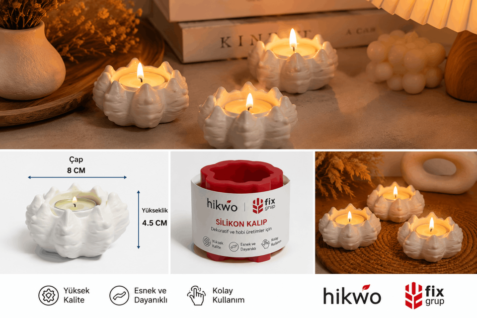 Pençe Tealight Mumluk Silikon Kalıbı - Taş Tozu Kalıbı T46364