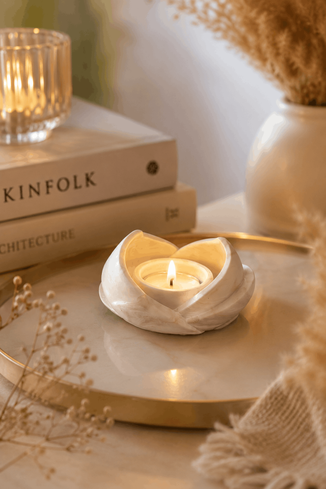 Kanat Formlu Tealight Mumluk Silikon Kalıbı - Taş Tozu Kalıbı T76675