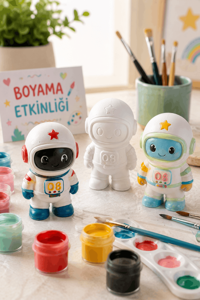 İkili Astronot Boyama Silikon Kalıbı - Obje Kalıbı - Taş Tozu Kalıbı T46634