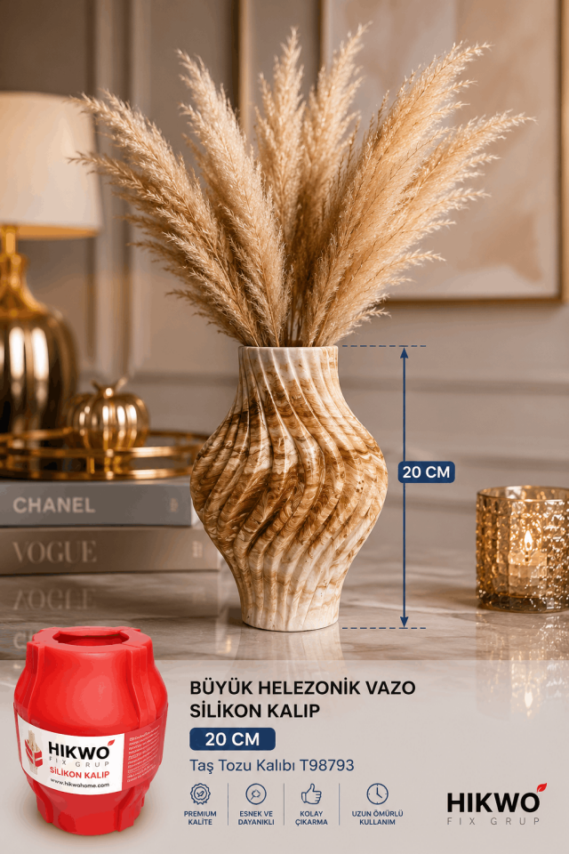 Premium Tasarım Büyük Boy Silikon Vazo Kalıbı 20 CM - Taş Tozu Kalıbı T66432