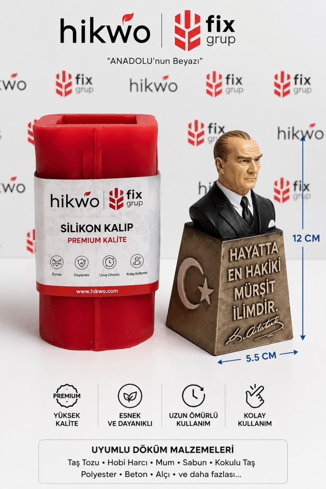 Atatürk Büst Biblo Silikon Kalıp - Özel Tasarım - Taş Tozu Kalıbı T436343