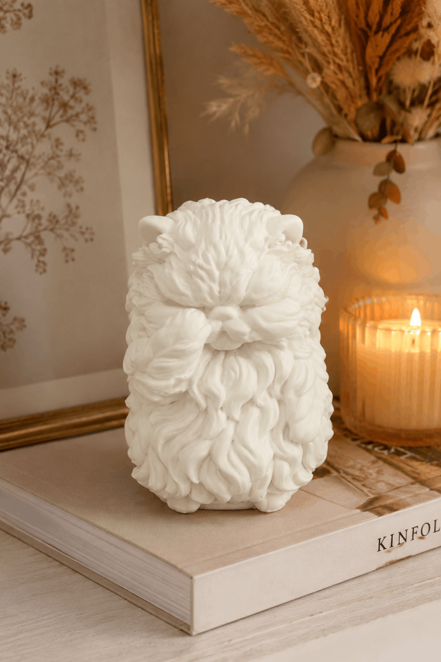Üzgün Kedi Biblo ve Mumluk Silikon Kalıbı - Taş Tozu ve Mumluk Kalıbı T43653