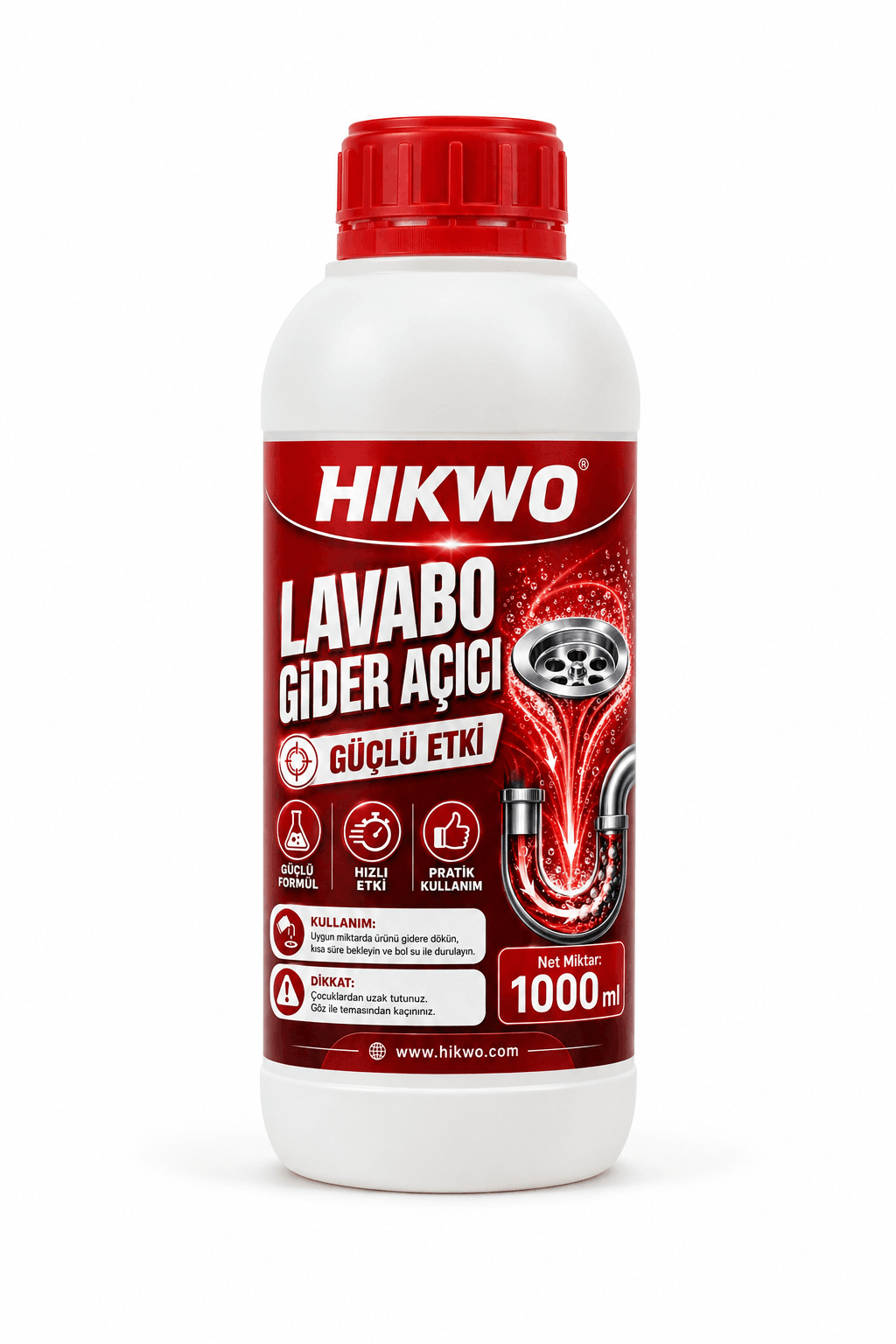 Hikwo Lavabo Gider Açıcı 1000 ml – Güçlü Etki - Pratik Kullanım