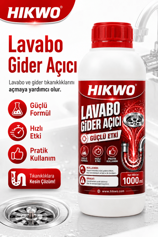 Hikwo Lavabo Gider Açıcı 1000 ml – Güçlü Etki - Pratik Kullanım