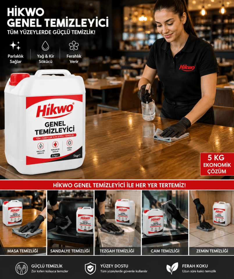 Hikwo Genel Temizleyici 5 KG - Genel Temizlik Deterjanı - Mikrofiber Temizlik Bezi HEDİYELİ