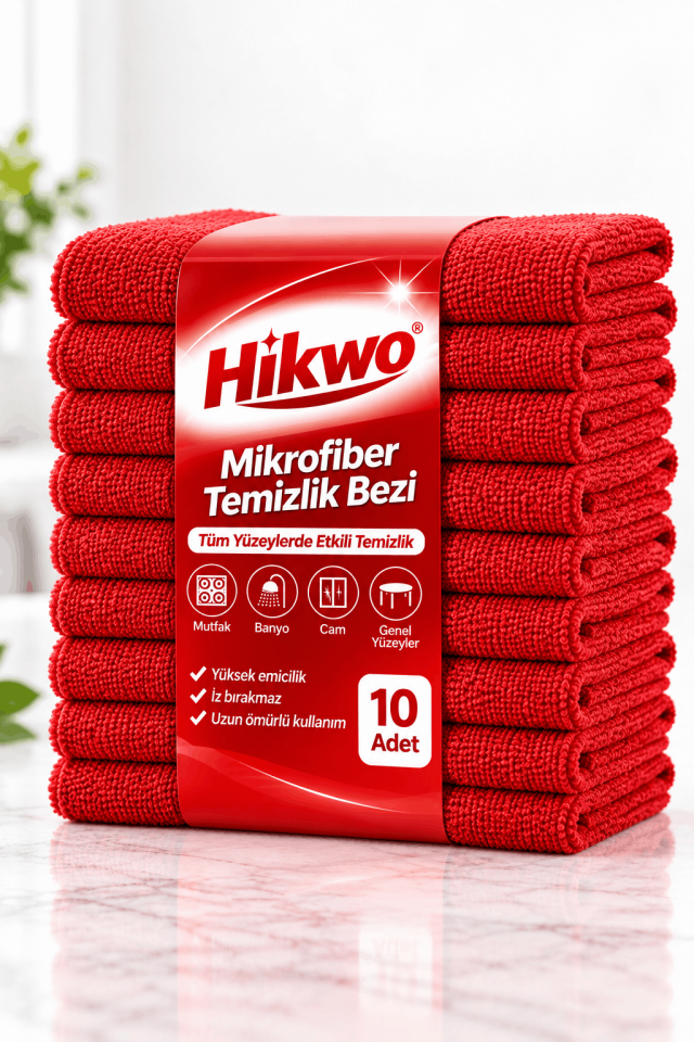 10'lu Paket Mikrofiber Temizlik Bezi 40x40 CM - Kırmızı