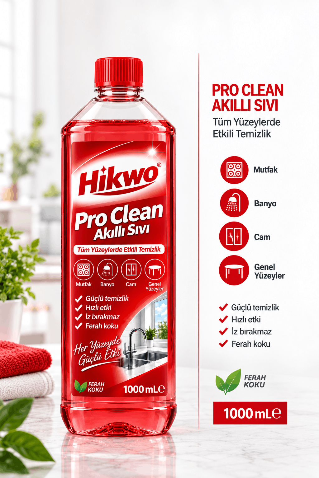 Hikwo Pro Clean Akıllı Sıvı Mutfak Banyo ve Genel Yüzey Temizleyici 1000 mL