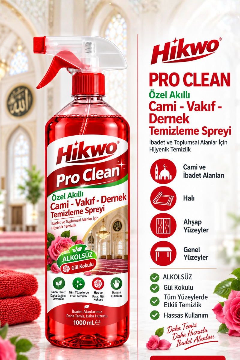 Özel Akıllı Cami - Vakıf - Dernek Gül Kokulu Temizleme Spreyi 1000 ML
