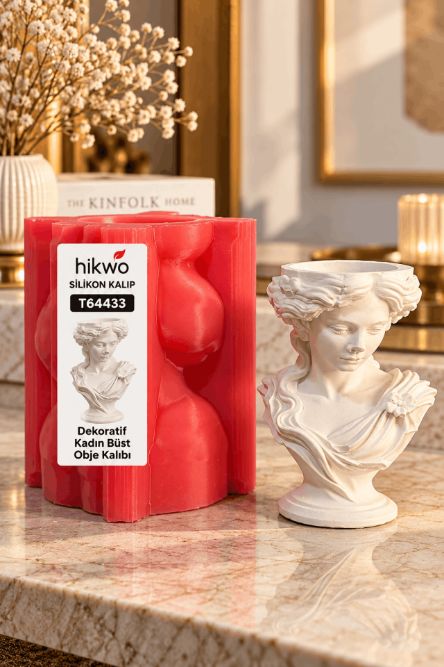 Dekoratif Kafası Mumluk Kadın Biblo Silikon Kalıp - Taş Tozu Kalıbı T90034
