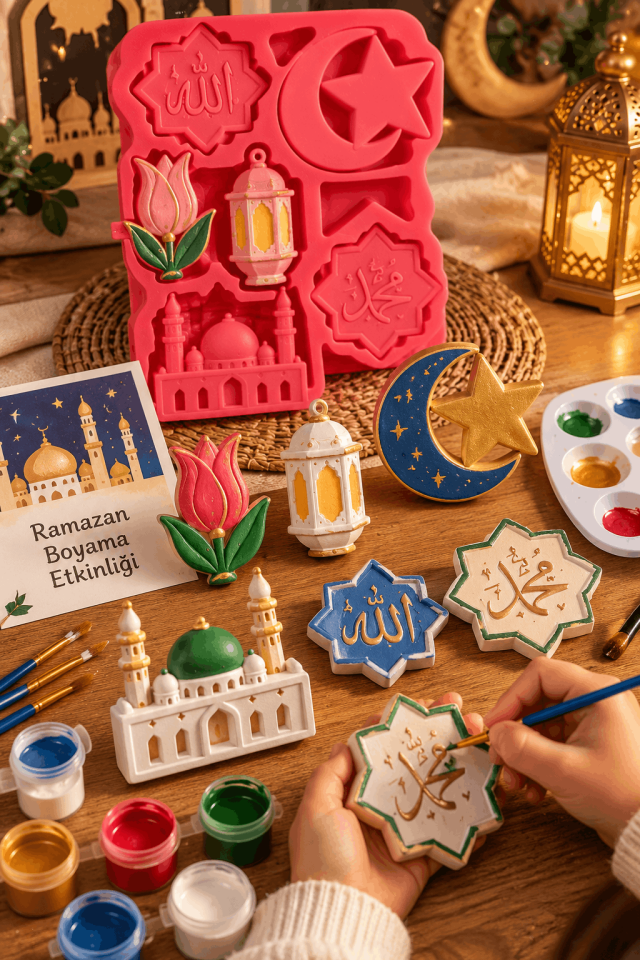 Dini Figürler Boyama Etkinlik Silikon Kalıbı Ramazan Konsept - Taş Tozu Kalıbı T54332