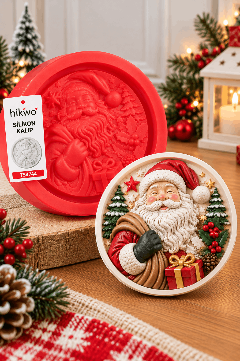 Yılbaşı Konsepti Boyama Etkinlik Silikon Kalıbı Çap 10 CM - Taş Tozu Kalıbı T65856