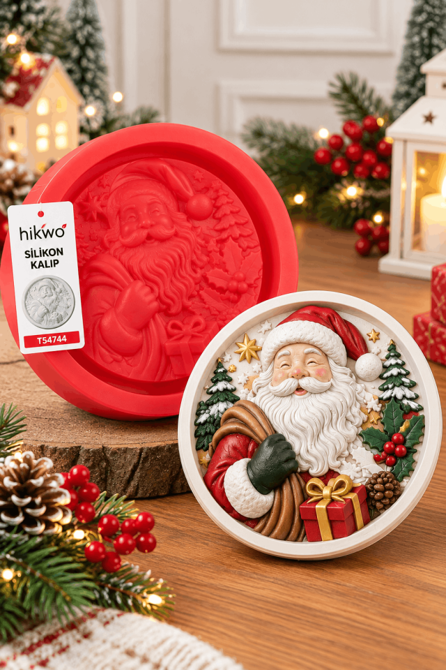 Yılbaşı Konsepti Boyama Etkinlik Silikon Kalıbı Çap 10 CM - Taş Tozu Kalıbı T65856