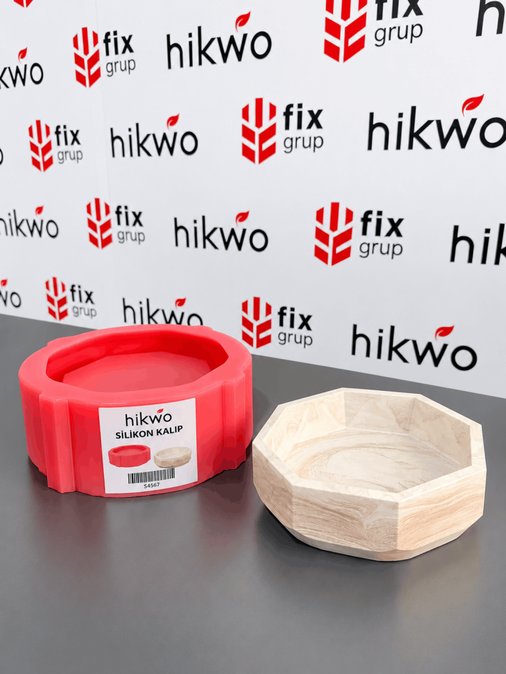 Geometrik Dekoratif Tabak ve Mumluk Silikon Kalıp - Taş Tozu Kalıbı T34575